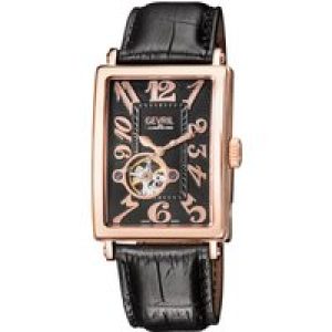 Gevril Mens Road of Americas Swiss Computerized Intravedere Black Dial Calfskin Leather-based Watch – One Dimension