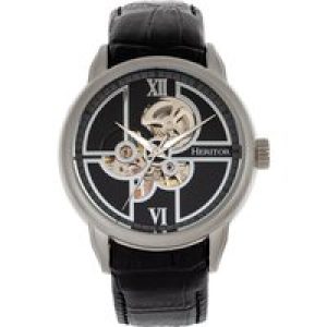 Heritor Automated Mens Sanford Semi-Skeleton Leather-based-Band Watch – Black & Silver Stainless Metal – One Dimension