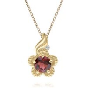 Floral Spherical Garnet & Diamond Pendant in 9ct Yellow Gold