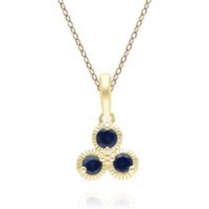 Floral Sapphire 3 Stone Pendant Necklace in 9ct Yellow Gold