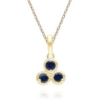 Floral Sapphire 3 Stone Pendant Necklace in 9ct Yellow Gold - Image 2