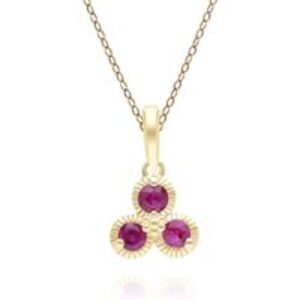 Floral Ruby 3 Stone Pendant Necklace in 9ct Yellow Gold