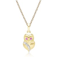 Gardenia Ruby and White Sapphire Owl Pendant Necklace in 9ct Yellow Gold - Image 2