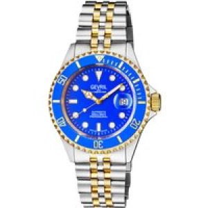 Gevril Mens Wall Street 4856B Swiss Automatic Sellita SW220 Two-Tone Stainless Steel Luminous Date Watch – Silver & Gold – One Size