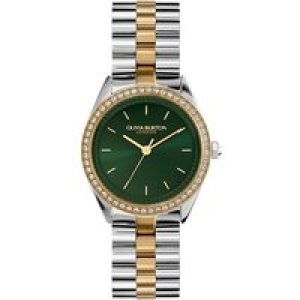 Olivia Burton Bejewelled Inexperienced Stainless Metal & Gold Bracelet Watch
