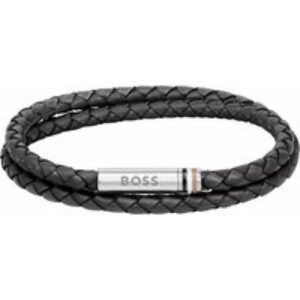 BOSS Ares Black Leather-based Mens Bracelet 1580489M