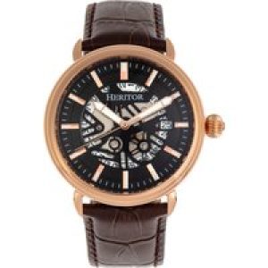 Heritor Automatic Mens Mattias Leather-Band Watch w/Date – Black & Rose Gold Stainless Steel – One Size