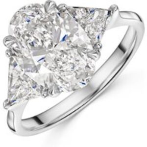Platinum Lab Grown Diamond Oval 3ct and Trillion 3 Stone Ring. 3.71ct TW