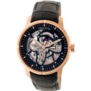 Heritor Computerized Mens Ryder Skeleton Leather-based-Band Watch – Black & Rose Gold Stainless Metal – One Measurement