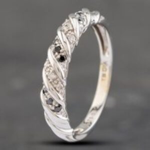Pre-Owned 9ct White Gold Black And White Diamond Half Eternity Ring 41382218