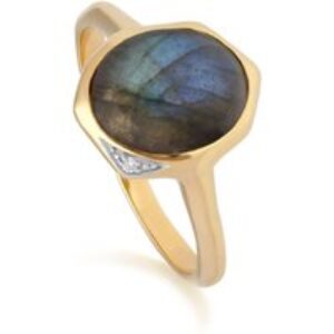 Abnormal B Gem Labradorite & Diamond Ring in Gold Plated Sterling Silver