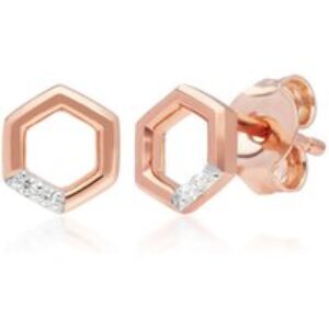 Diamond Pave Hexagon Stud Earrings in 9ct Rose Gold