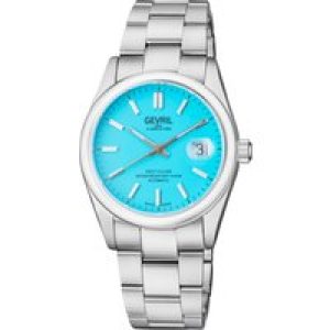Gevril Mens Automatic West Village Swiss Sellita SW200 Aqua Dial Stainless Steel Bracelet – Blue – One Size