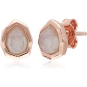 Abnormal B Gem Rainbow Moonstone Stud Earrings in Rose Gold Plated Silver