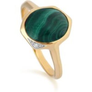 Abnormal B Gem Malachite & Diamond Ring in Gold Plated Sterling Silver