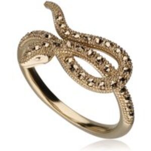 Artwork Nouveau Marcasite Winding Snake Ring in 18ct Gold Plated Silver