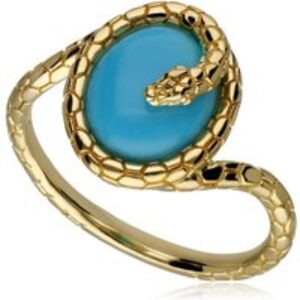 ECFEW™ Turquoise Winding Snake Ring In Yellow Gold Plated Silver