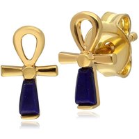 ECFEW™ Lapis Lazuli Ankh Stud Earrings In 9ct Yellow Gold - Image 2