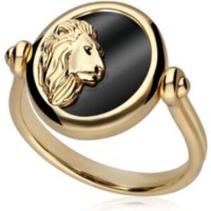 Zodiac Black Onyx Leo Turn Ring in 18ct Gold Plated Silver