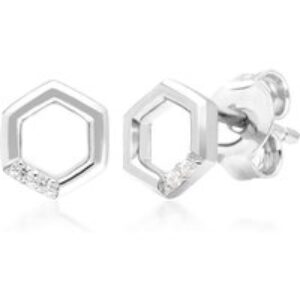 Diamond Pave Hexagon Stud Earrings in 9ct White Gold