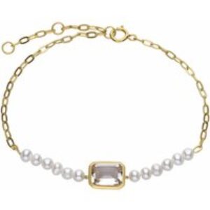 ECFEW™ Unifier White Topaz & Pearl Chain Bracelet In Gold Plated Sterling Silver