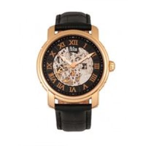 Reign Mens Kahn Automated Skeleton Leather-based-Band Watch – Rose Gold Stainless Metal – One Measurement
