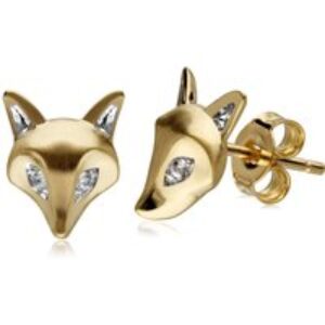 Gardenia White Sapphire Fox Earrings In 9ct Yellow Gold