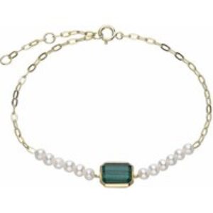 ECFEW™ Unifier Malachite & Pearl Chain Hyperlink Bracelet In Gold Plated Sterling Silver