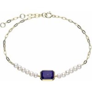 ECFEW™ Unifier Lapis Lazuli & Pearl Chain Hyperlink Bracelet In Gold Plated Sterling Silver