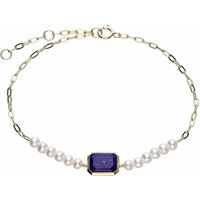 ECFEW™ Unifier Lapis Lazuli & Pearl Chain Hyperlink Bracelet In Gold Plated Sterling Silver - Image 2