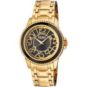 Rebel Mens Unisex Williamsburg Black Dial Stainless Steel Watch – Gold – One Size