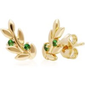 O Leaf Tsavorite Stud Earrings in Gold Plated Sterling Silver