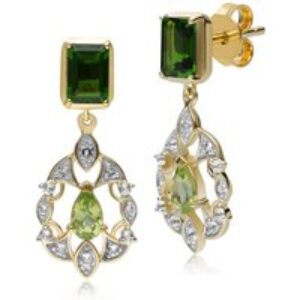 ECFEW™ Author Chrome Diopside & Peridot Floral Drop Earrings in Gold Plated Sterling Silver