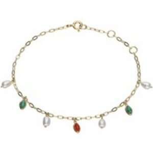 ECFEW™ Writer Dyed Carnelian, Malachite & Pearl Chain Bracelet In Gold Plated Sterling Silver