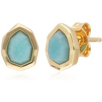 Abnormal B Gem Blue Peru Amazonite Stud Earrings In Yellow Gold Plated Silver - Image 2