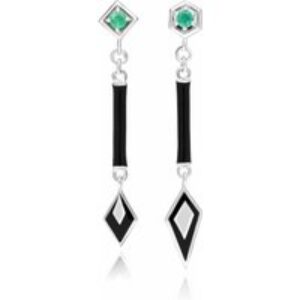 Grand Deco Asymmetrical Emerald Drop Earrings in 9ct White Gold