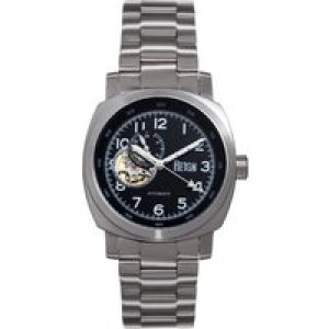 Reign Mens Impaler Semi-Skeleton Bracelet Watch – Black/Silver Stainless Metal – One Measurement