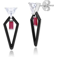 Grand Deco Teeth, Topaz & Ruby Drop Earrings in 9ct White Gold - Image 2