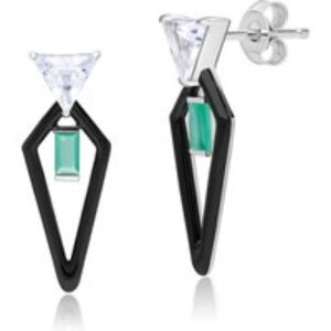 Grand Deco Tooth, Topaz & Emerald Drop Earrings in 9ct White Gold