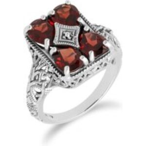 Artwork Nouveau Impressed Garnet Observation Ring in 925 Sterling Silver