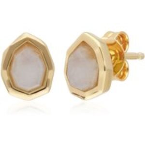 Abnormal B Gem Rainbow Moonstone Stud Earrings in Gold Plated Silver