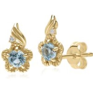 Floral Spherical Blue Topaz & Diamond Stud Earrings in 9ct Yellow Gold