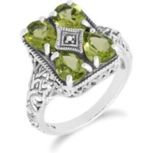 Artwork Nouveau Impressed Peridot Commentary Ring in 925 Sterling Silver