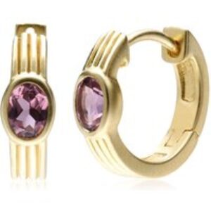 Caruso Purple Tourmaline Huggie Hoop Earrings In 9ct Yellow Gold