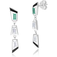Grand Deco Emerald & White Topaz Unfashionable Drop Earrings In Sterling Silver - Image 2