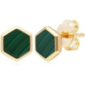 Micro Observation Malachite Stud Earrings in Gold Plated  Silver