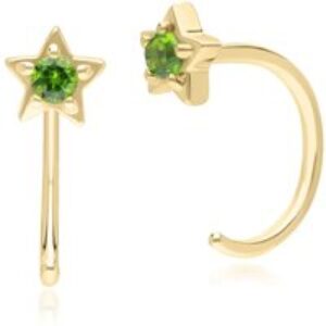 Fashionable Vintage Chrome Diopside Pull Thru Hoop Earrings in 9ct Yellow Gold