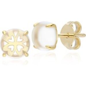 Gardenia Rock Crystal Cabochon Stud Earrings in Gold Plated Sterling Silver