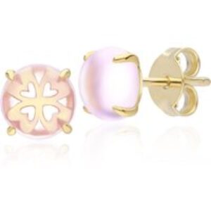 Gardenia Purple Amethyst Cabochon Stud Earrings in Gold Plated Sterling Silver