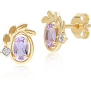 O leaf Purple Amethyst & Diamond Stud Earrings In 9ct Yellow Gold